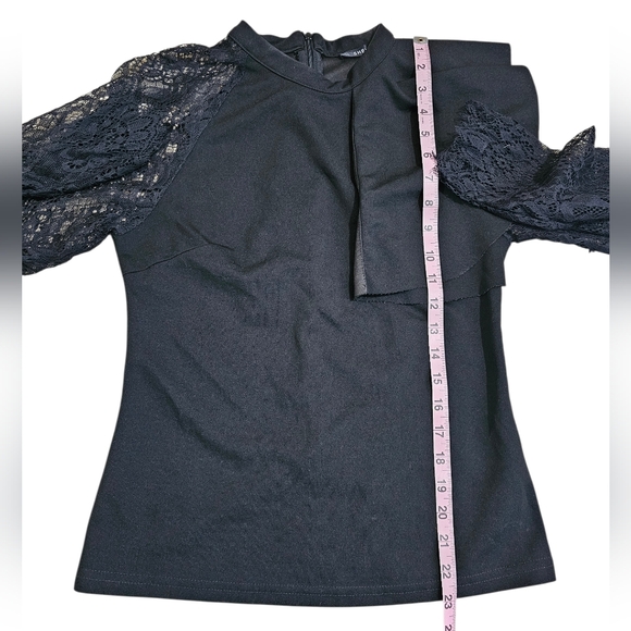Shein Black Lace Sleeve Ruffle Shoulder Top Women’s Medium Blouse Victorian Goth - Picture 6 of 7